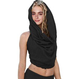 ⚡Women's Black Crop Tank Boho Open Back Cross Wrap Swim Cover Up Top